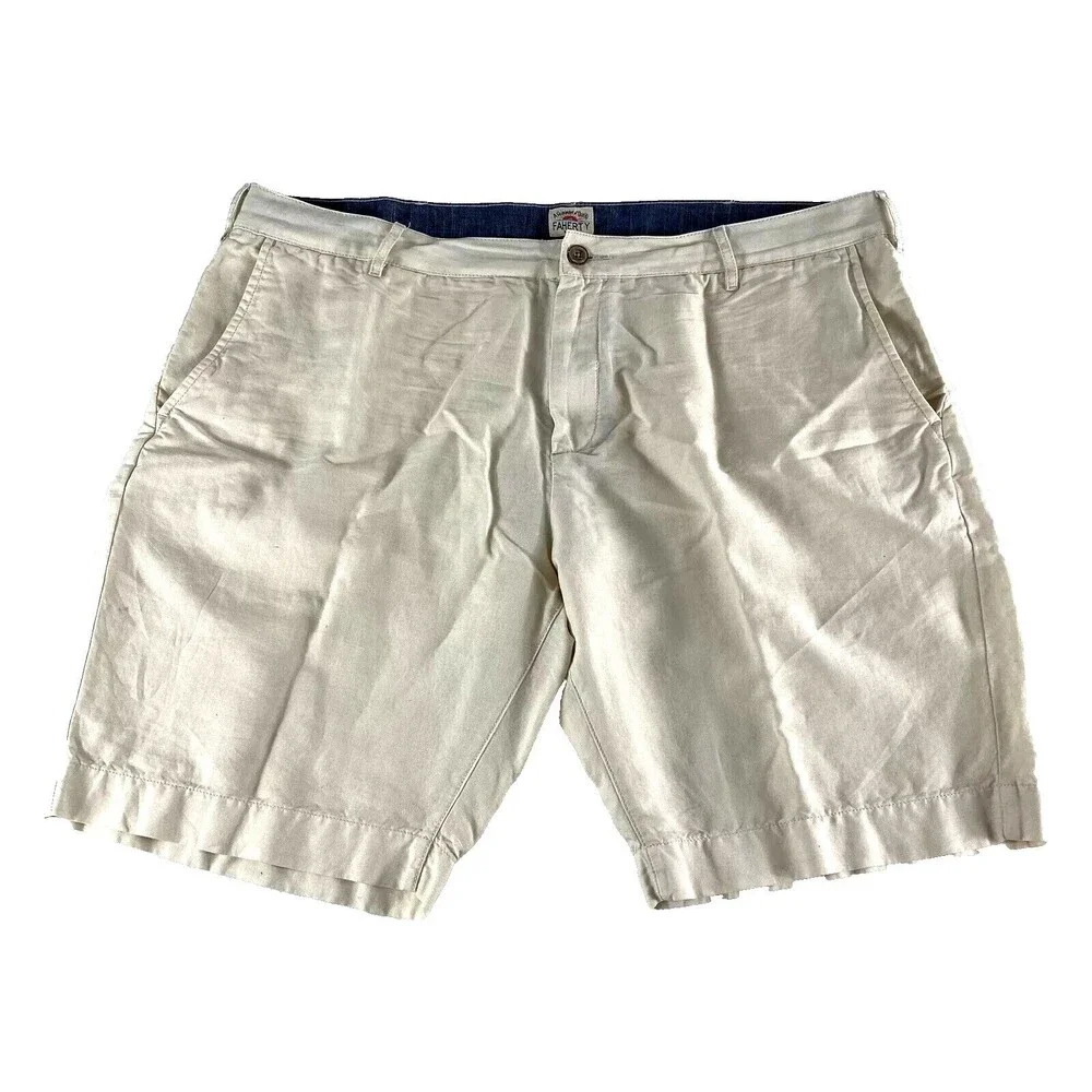 Faherty Shorts Mens 38 Beige Linen Blend Chino Pockets Lightweight Tradewinds